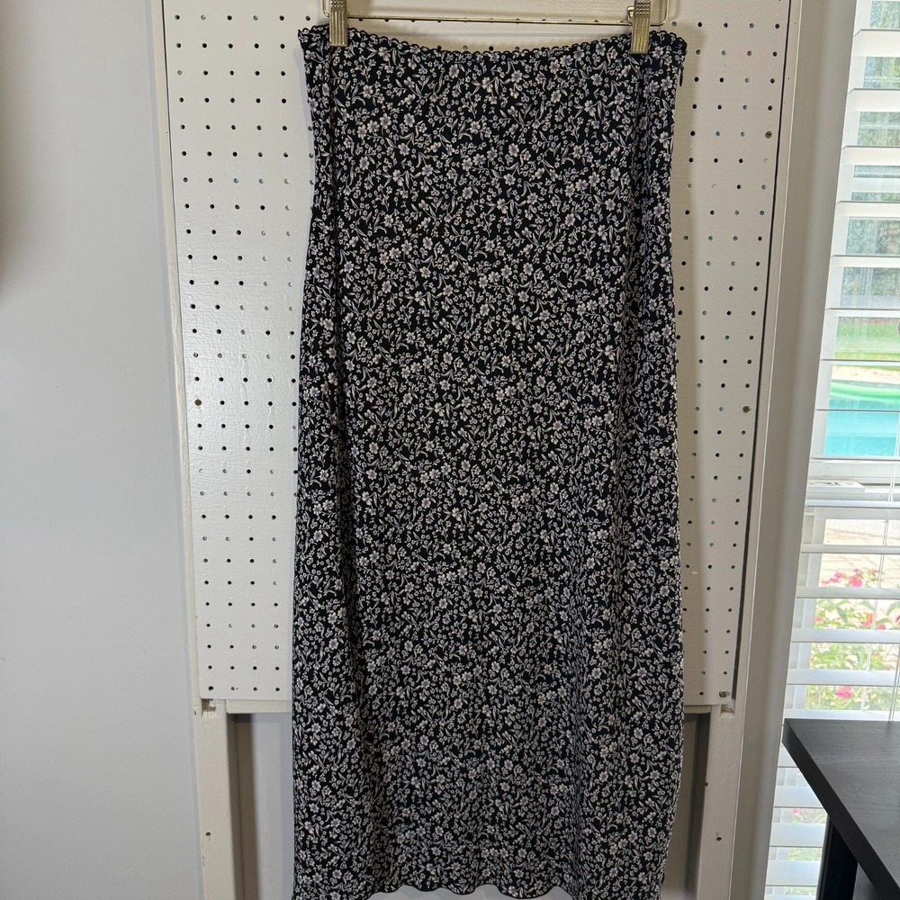 Old Navy A-Line Maxi Skirt Women's 8 Blue ‎ Floral 90s Y2K Side Zip Preppy